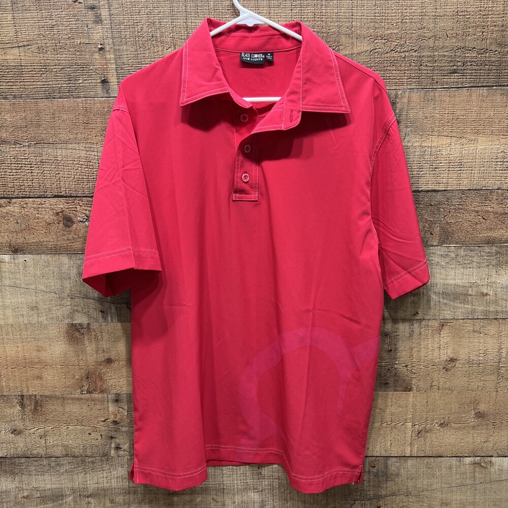 Black Clover Live Lucky Mens Light Red Polyester 100% Golf Shirt Polo Size Med
